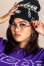 “CURSIVE” BEANIE WITH OVAL LOGO RUBBER PATCH