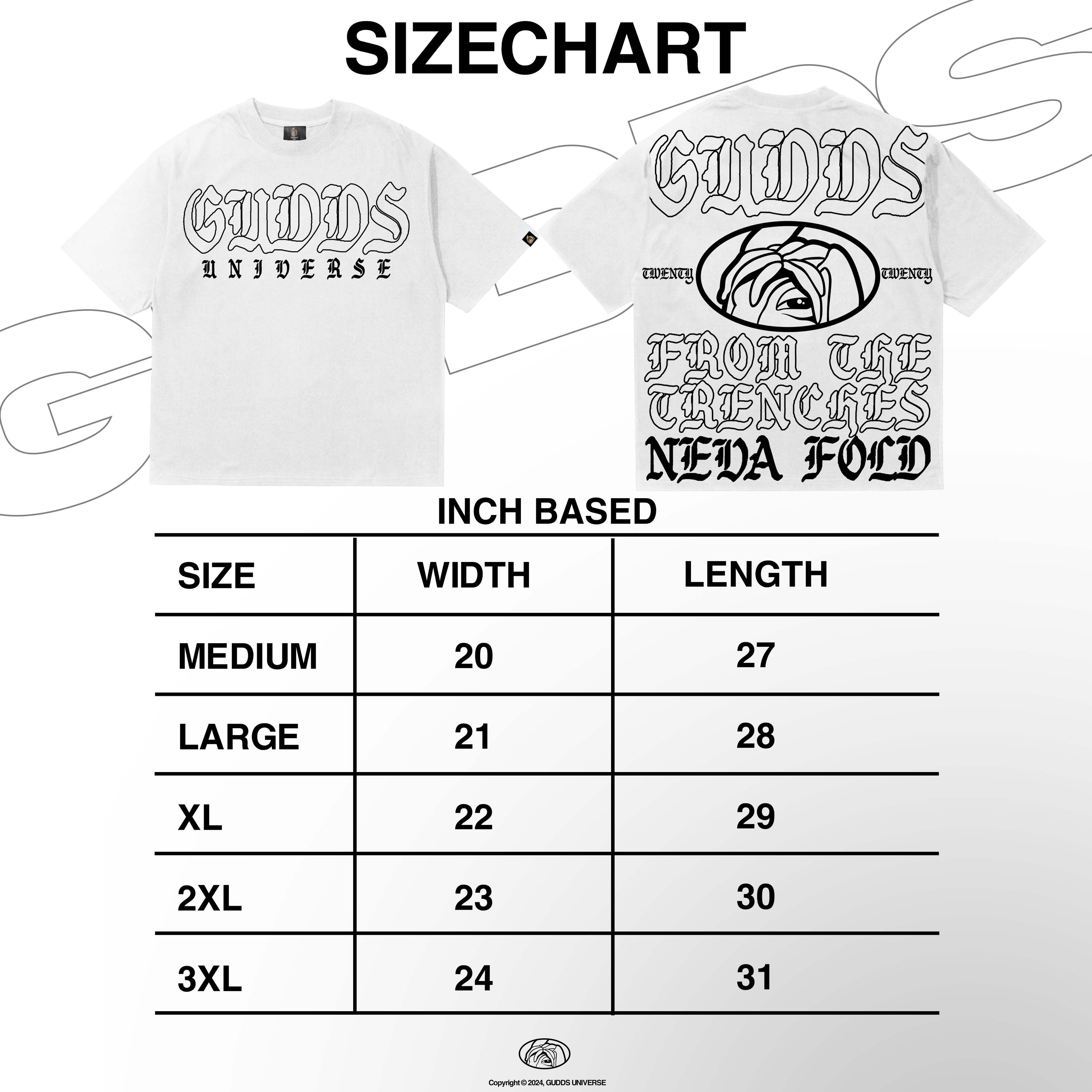 GUDDS UNIVERSE - "NEVA FOLD" BIG BACK PRINT TEE!