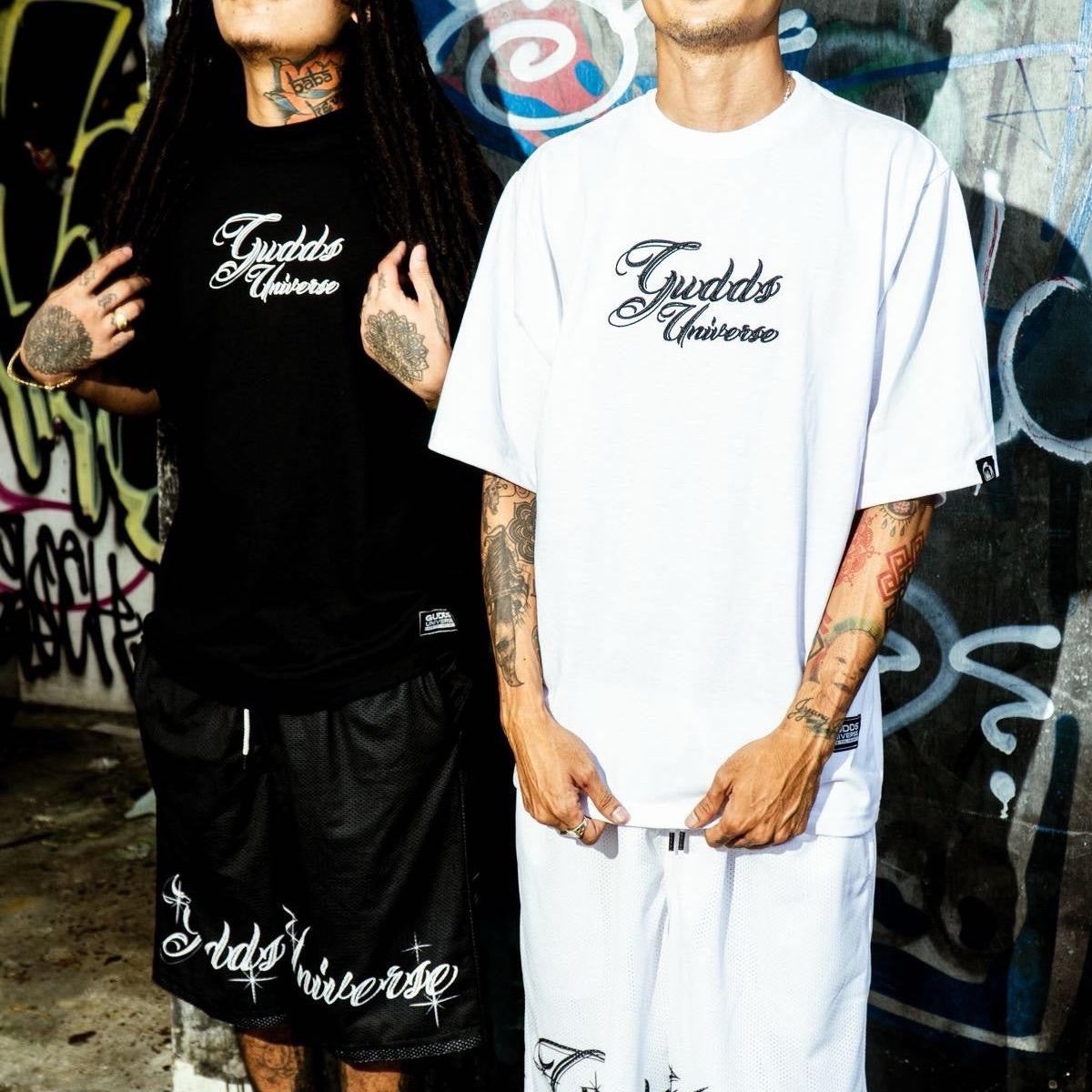GUDDS "CHICANO SCRIPT EMBRO" MESH SHORTS