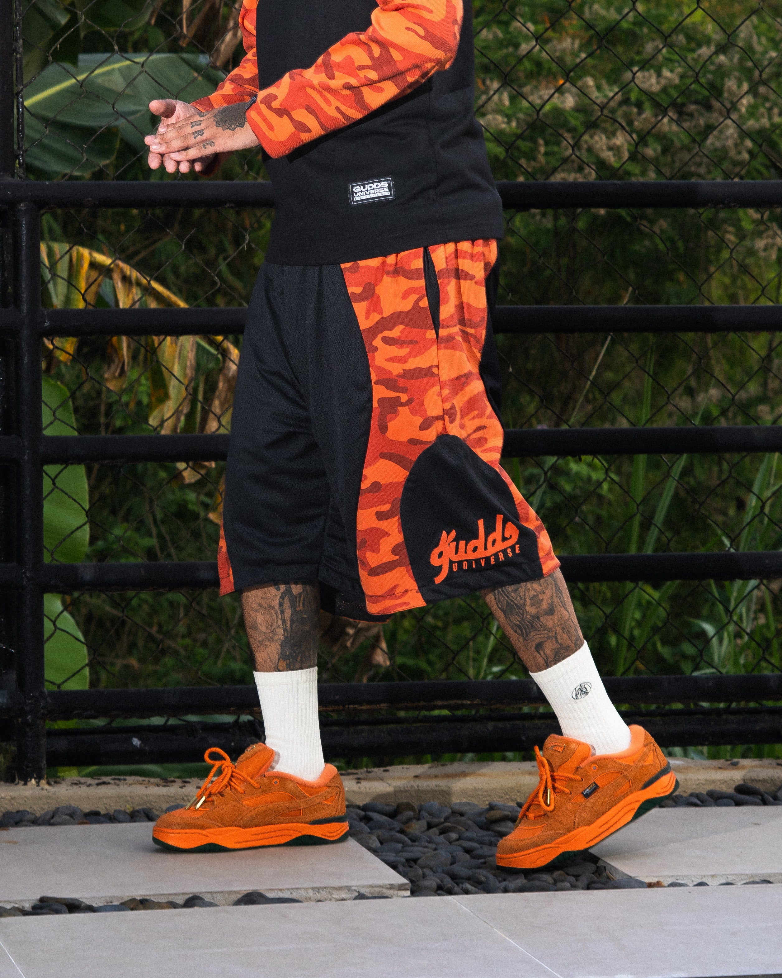 2 TONE ORENJI CAMOU WAVES MESH SHORTS
