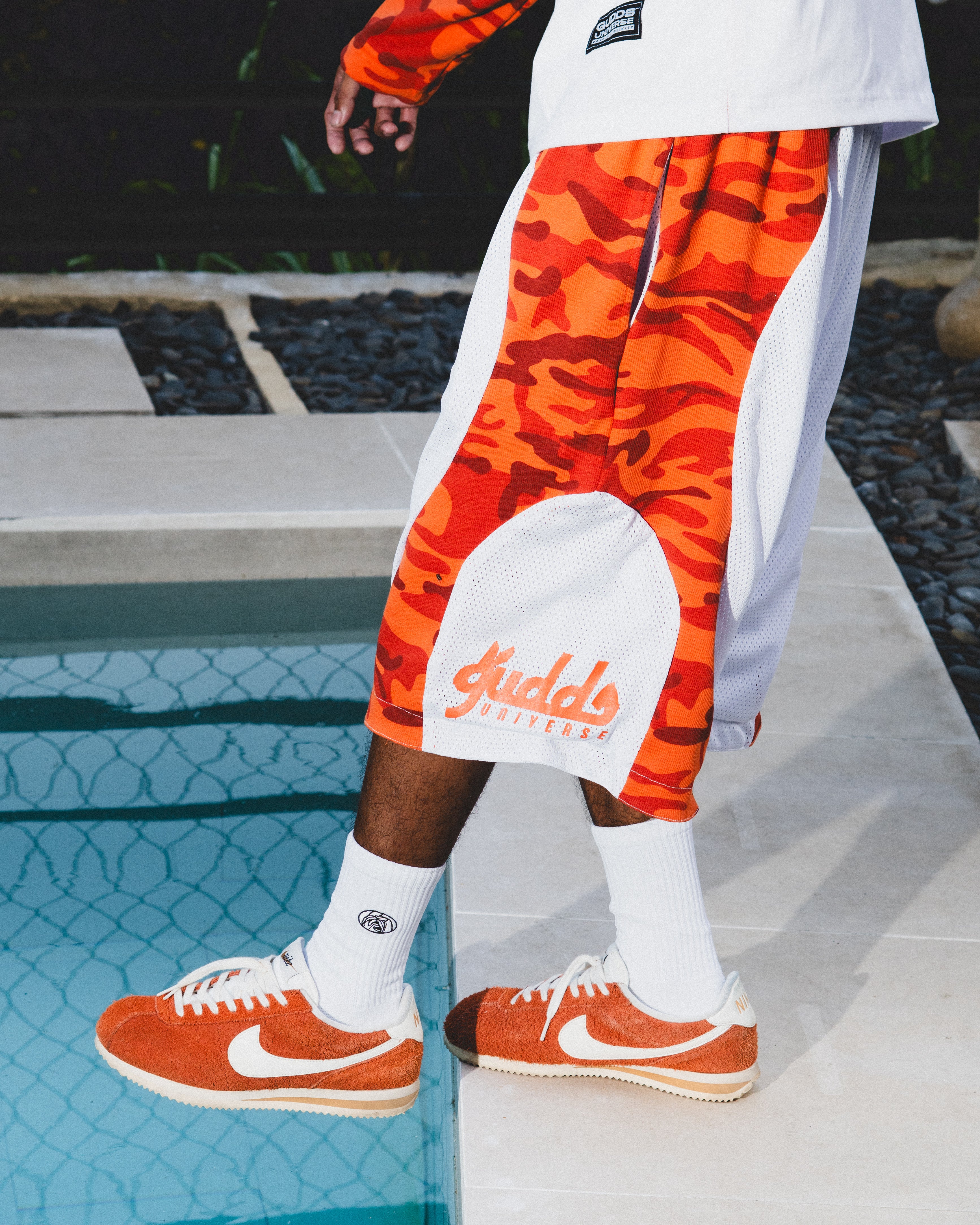 2 TONE ORENJI CAMOU WAVES MESH SHORTS