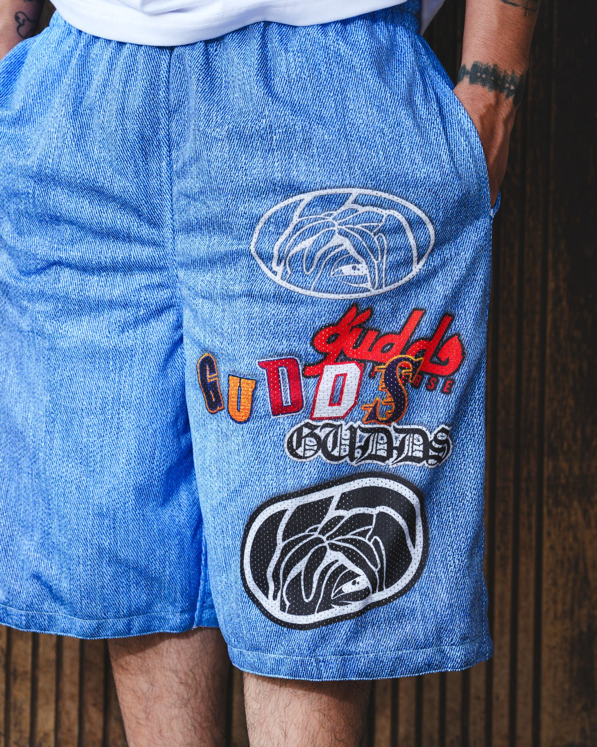 “DENIM” MESH SHORTS