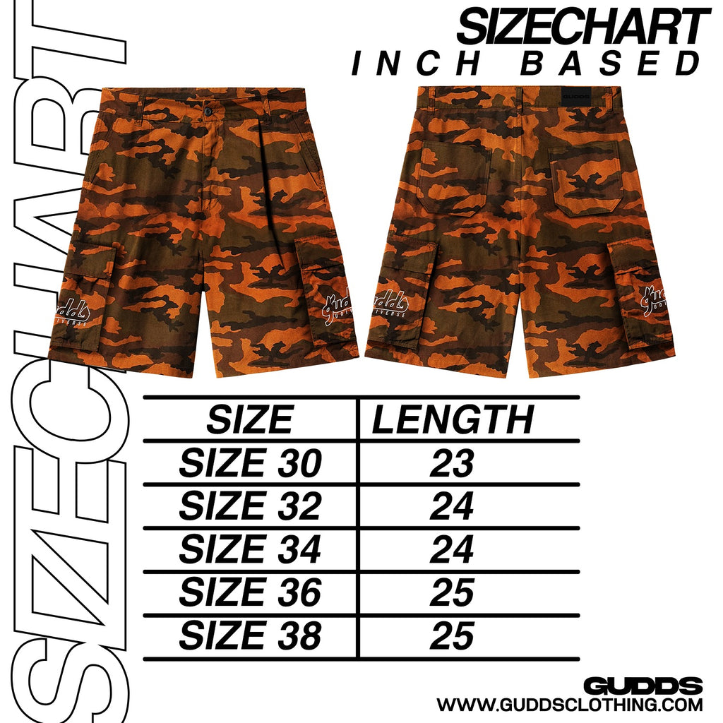 ORENJI CAMOU 6 POCKET CARGO JORTS